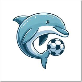 dolphin cartoon as a soccer player Posters and Art